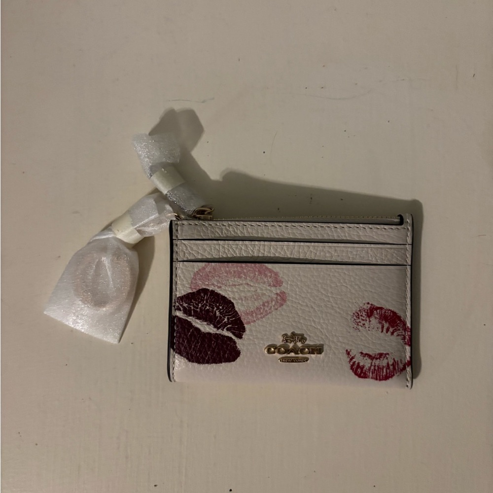 Coach White Keychain Card Holder with Lipstick Print